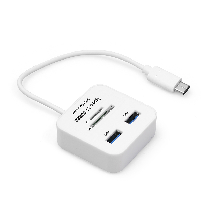 USB 3.1 Type C USB 3.0 Hub SD TF Memory Card Reader Adapter for Macbook - White