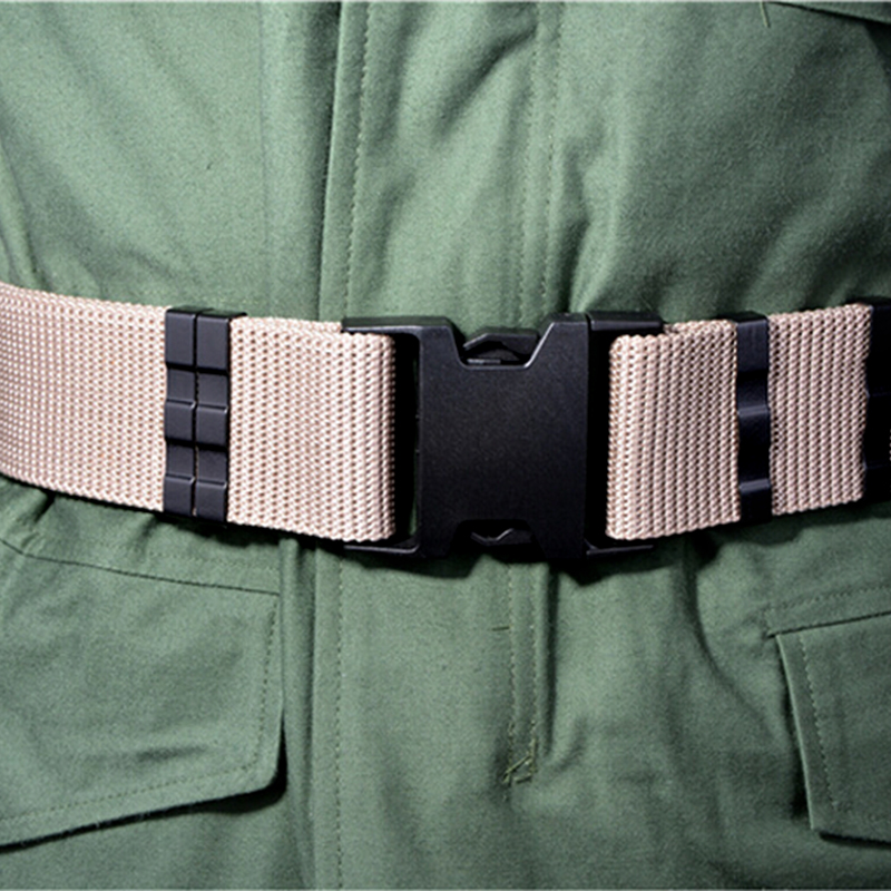 Quick Release Military Trouser Belt Army Tactical Canvas Webbing - Khaki