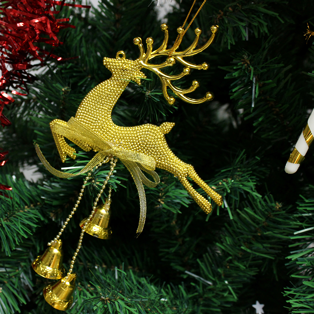 Christmas Xmas Tree Deer Jingle Hanging Decorations Baubles - Gold