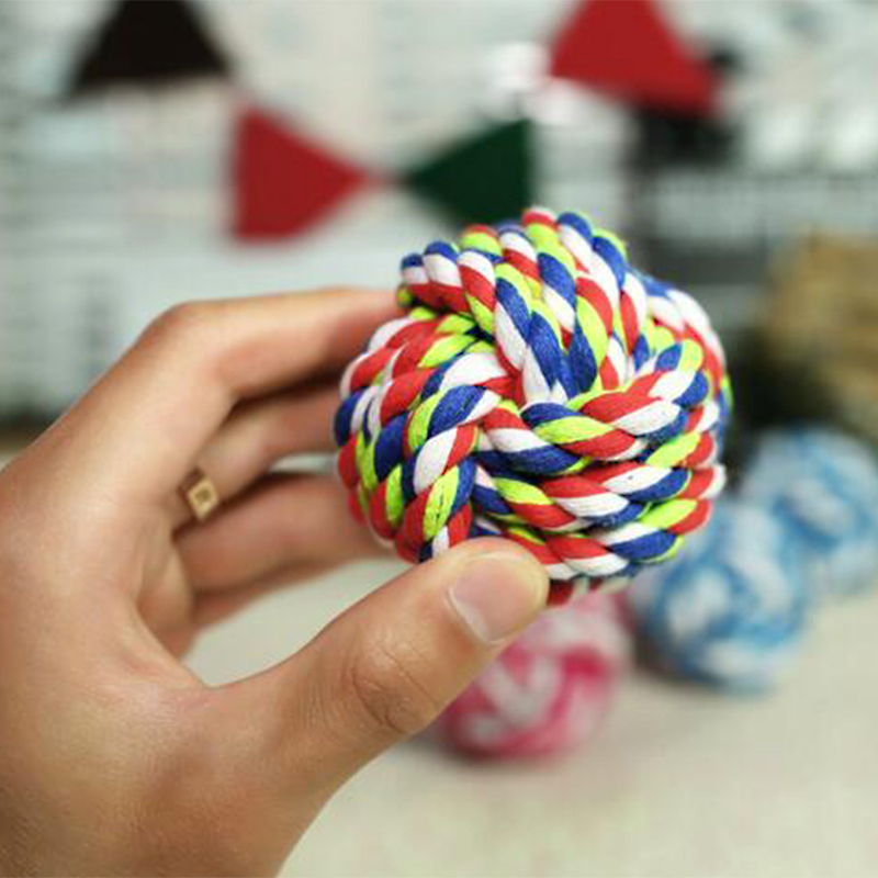 7cm Pet Puppy Dogs Cotton Ropes Braided Chews Toy Ball Random Color