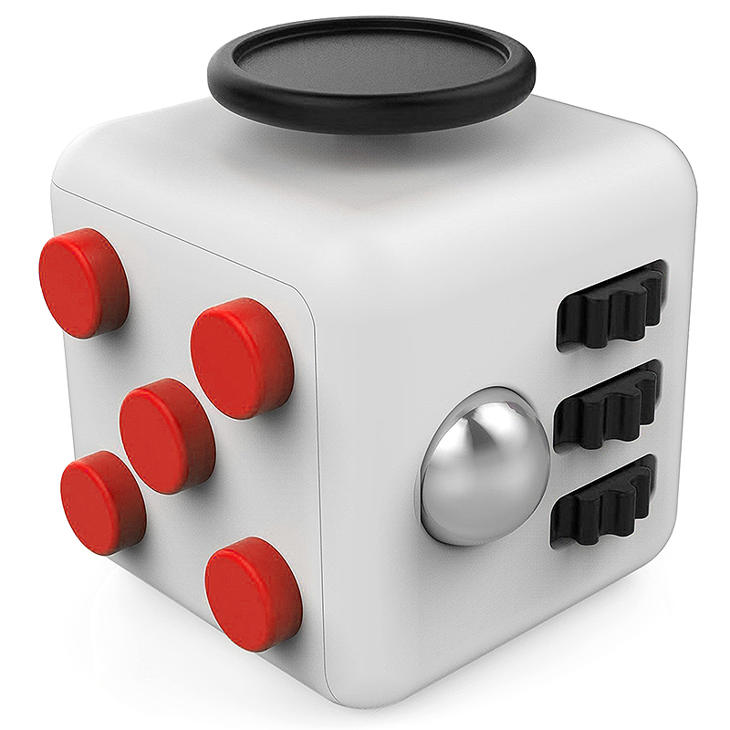 Fidget Cube Relieves Stress Anxiety Desk product for Children Adults - White + Red