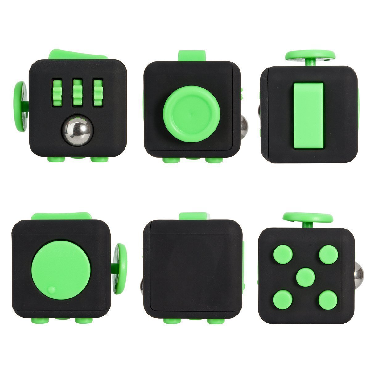 Fidget Cube Relieves Stress Anxiety Desk product for Children Adults - Black + Green