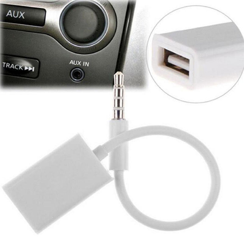 3.5mm Male AUX Audio Plug Jack to USB 2.0 Female Converter Cable White
