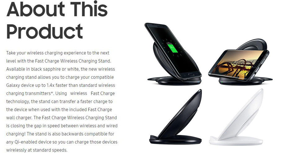 Qi Wireless Charger Fast Charging Stand Dock Pad for Samsung Cellphones - Black