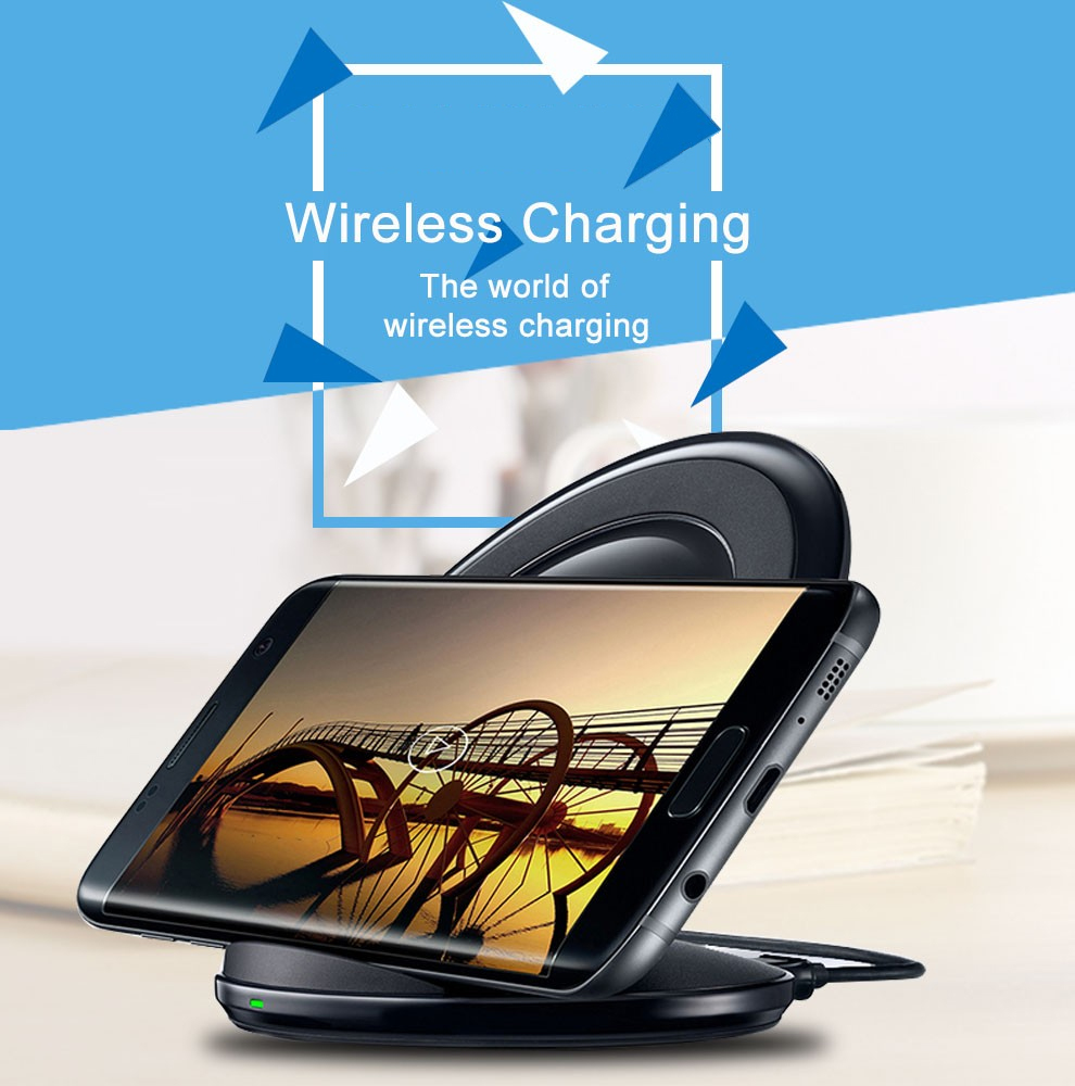 Qi Wireless Charger Fast Charging Stand Dock Pad for Samsung Cellphones - Black