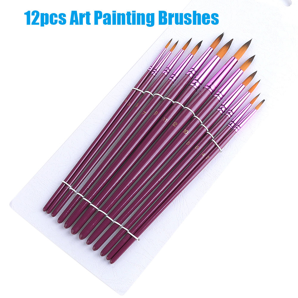 12pcs Painting Brushes Artist Nylon Acrylic Oil Paint Drawing Art Pen
