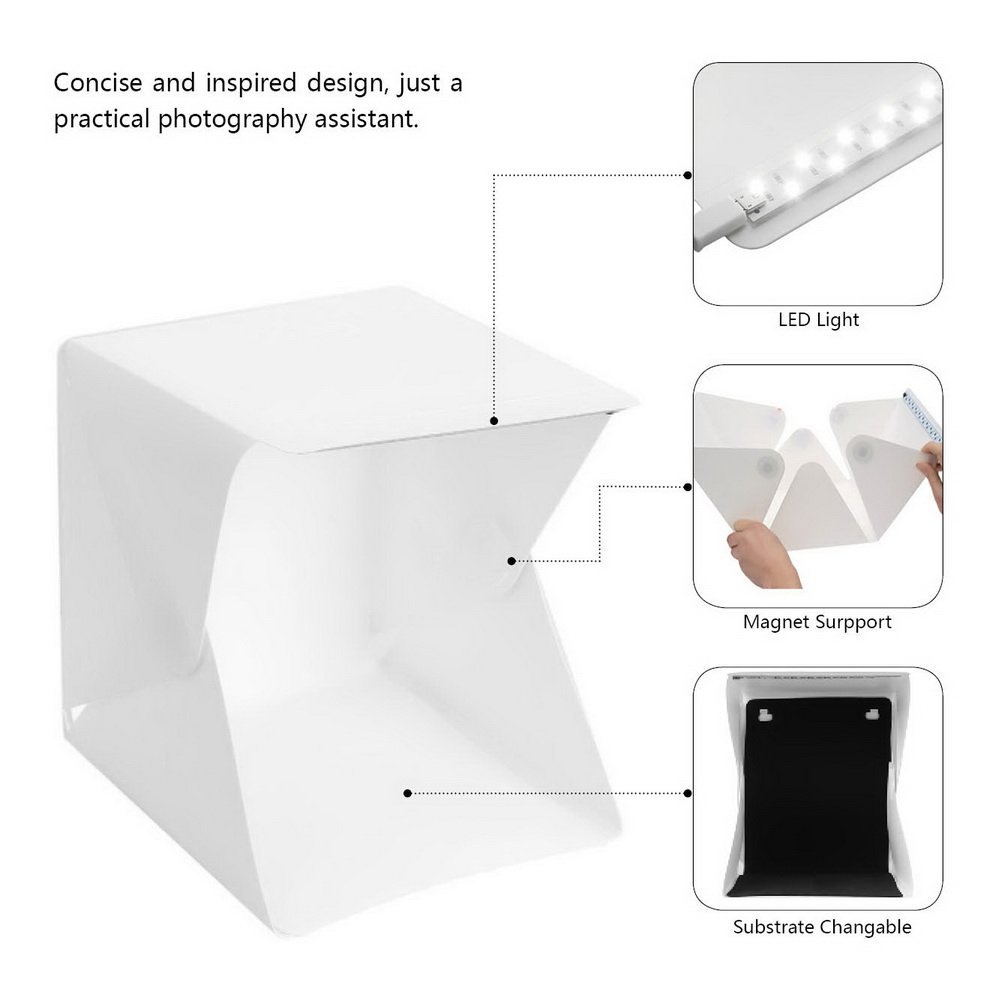 Mini Folding Lightbox Studio Diffuse Soft Photo Shoot Box with LED Light