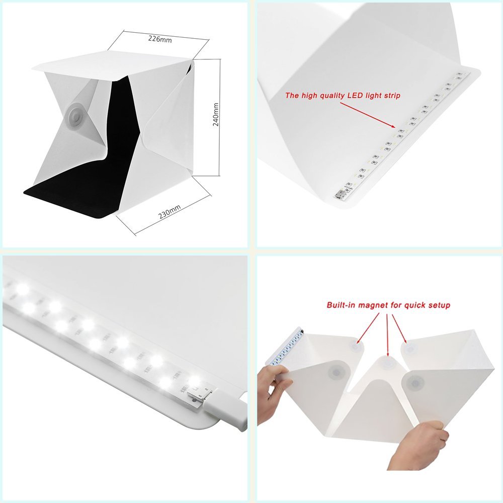 Mini Folding Lightbox Studio Diffuse Soft Photo Shoot Box with LED Light