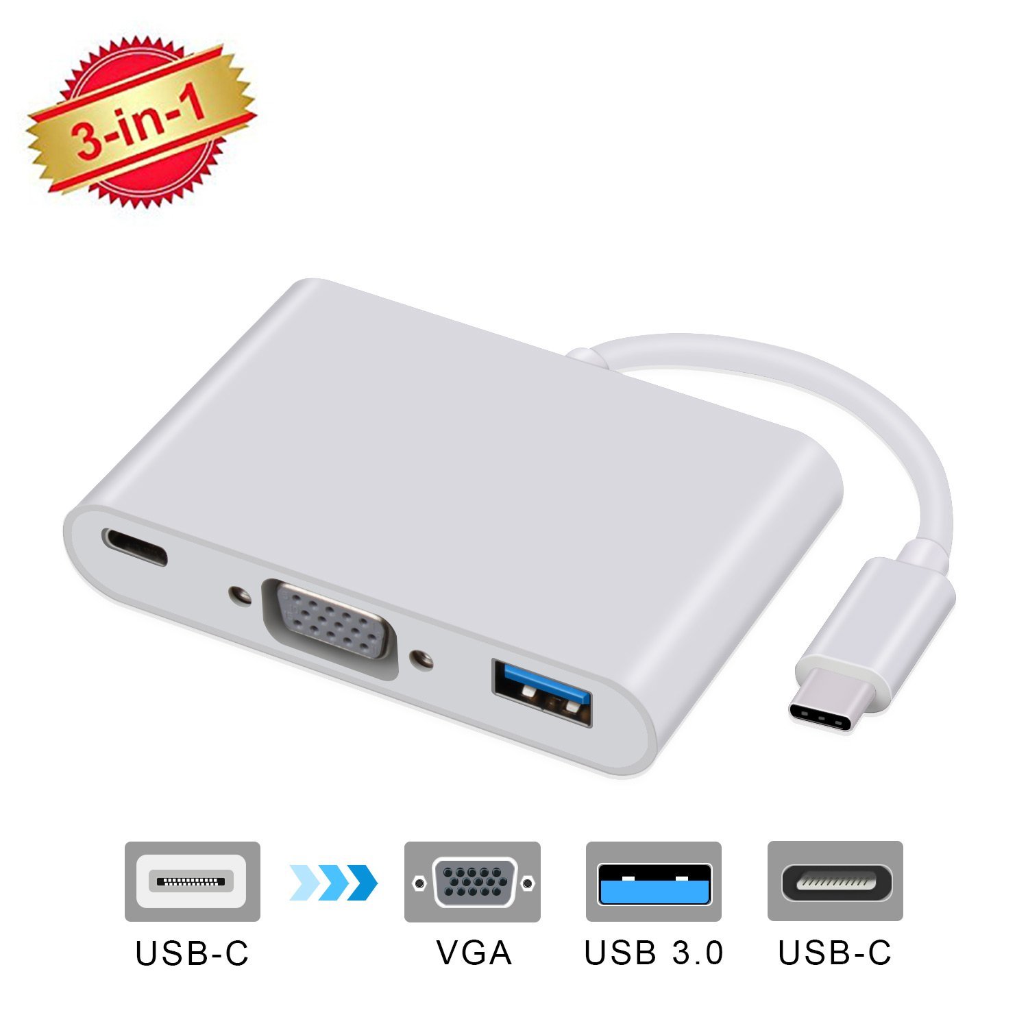USB 3.1 Type C to VGA USB 3.0 Type C Female Charger Adapter Converter - Silver