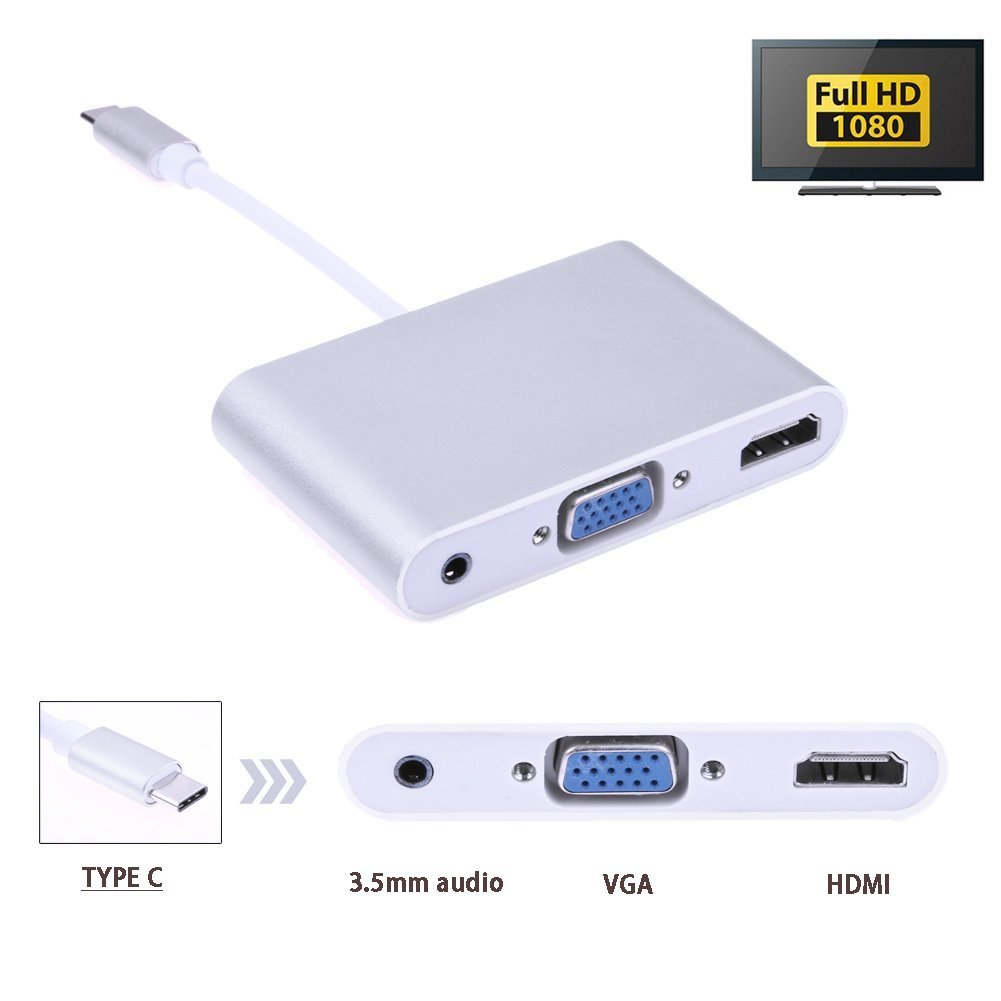 USB 3.1 Type-C to VGA HDMI 3.5mm Video Audio Adapter for Laptop