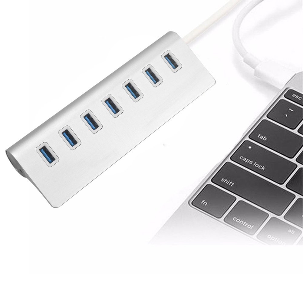 Portable Aluminum 7 Ports USB 3.1 Type-C to USB 3.0 Hub Adapter for Macbook