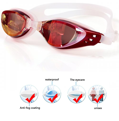 Adjustable Anti Fog Waterproof Glasses Swimming Goggles - Red