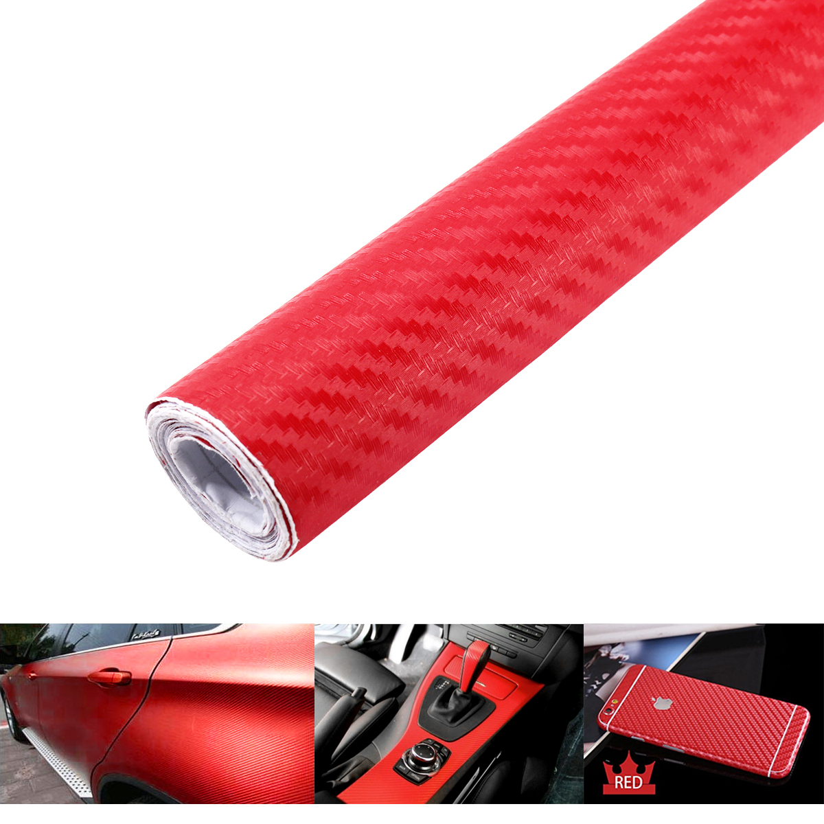 200 * 60cm 3D Carbon Fiber Vinyl Car Body Wrapping Fiber Sticker - Red