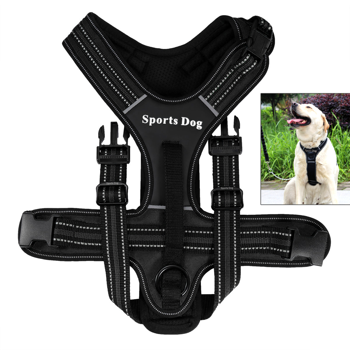 Pet Dog Adjustable Chest Belt Safety Harness Travel Strap Vest Size L - Black