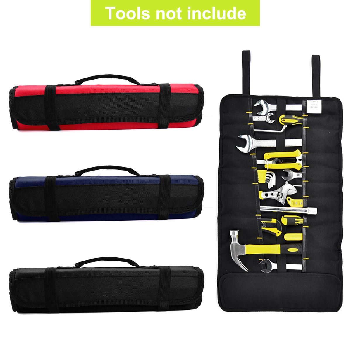 22 Pockets Hardware Tools Roll Bag Carry Pouch for Electricians Carpenters - Black