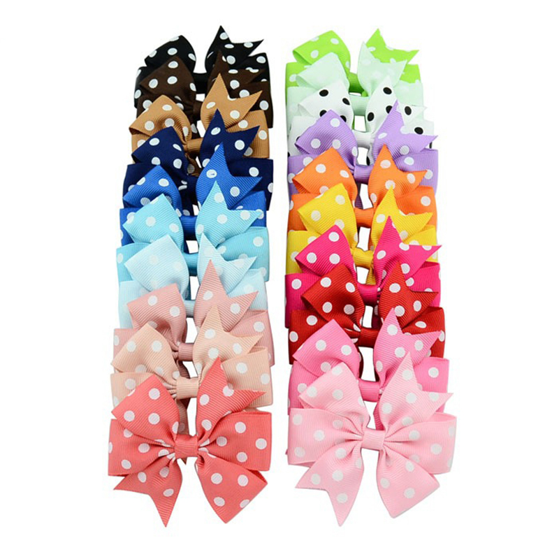 40pcs/lot Dot Children Grosgrain Bow Clips Headwear Hair Clips for Baby Girls