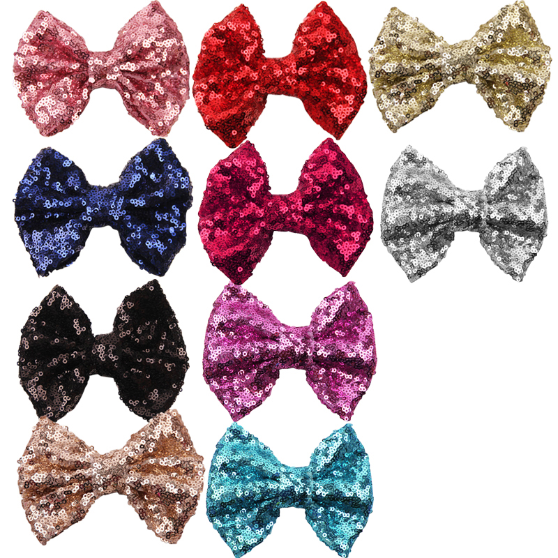 20pcs Big Bows Shiny Sequined Hair Pin Grosgrain Clips Hair Decor for Girls Assorted Color