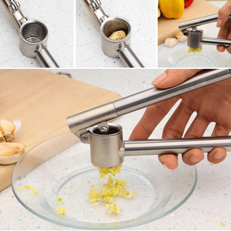 Kitchen Stainless Steel Garlic Squeezer Press Crusher Removable Tool