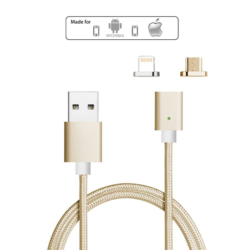 1m Magnetic Knit Woven Charge Cable Compatible with 8Pin Android V8 Magnetic Adapter - Gold