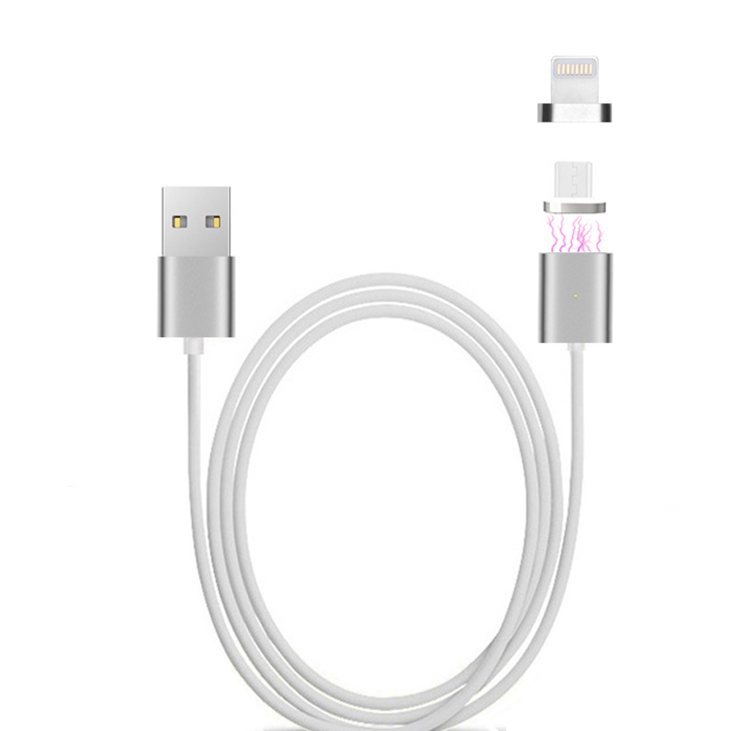 Android V8/8Pin Adapter Magnetic Charge Data Cable for Huawei iPhones - Silver