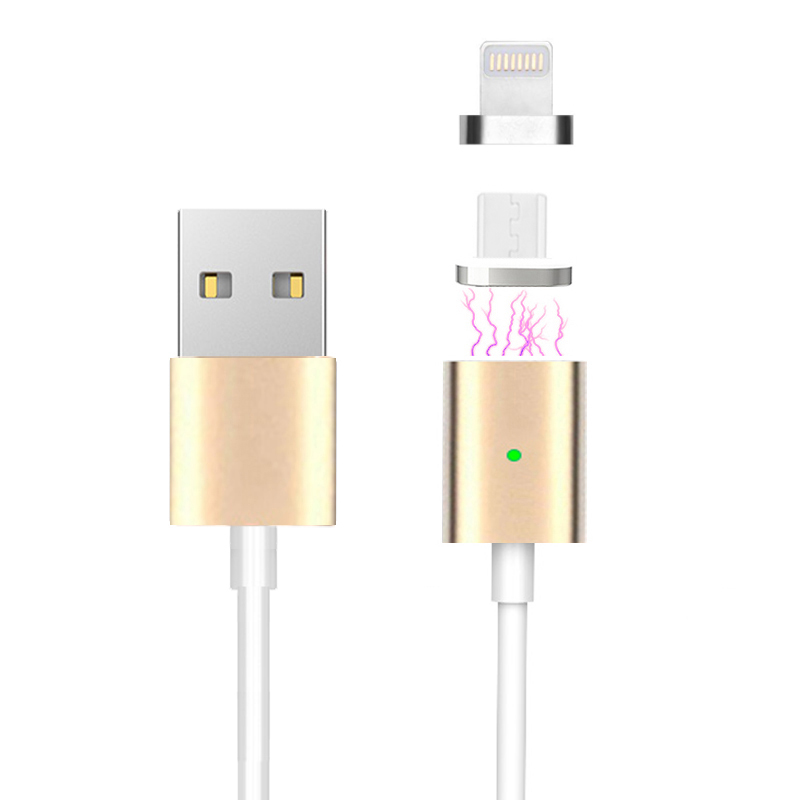 Android V8/8Pin Adapter Magnetic Charge Data Cable for Huawei iPhones - Gold