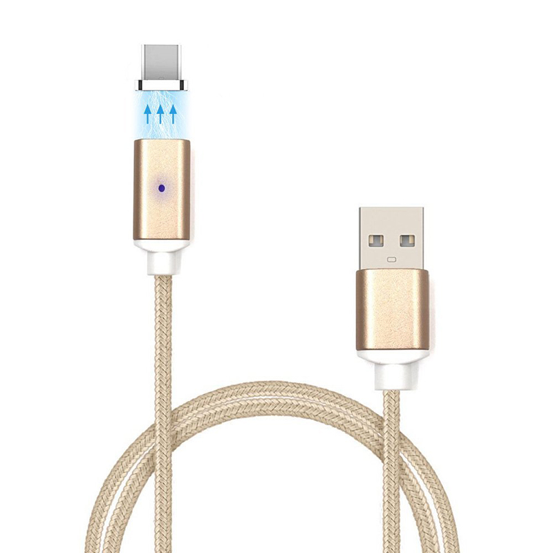 1M Magnetic Type-C USB Knit Braided Charging Cable Charger for Samsung Le Huawei - Gold