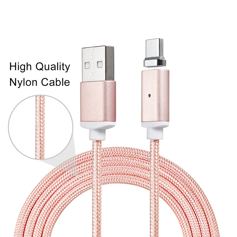 1M Magnetic Type-C USB Knit Braided Charging Cable Charger for Samsung Le Huawei - Rose Gold