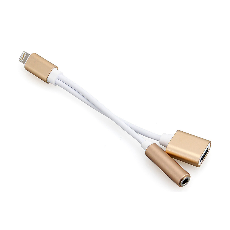 2 in 1 iPhone 7/7 Plus 8 pin to 3.5mm Earphone Stereo Jack Cable Adapter Compatible with IOS 10.3 System - Gold