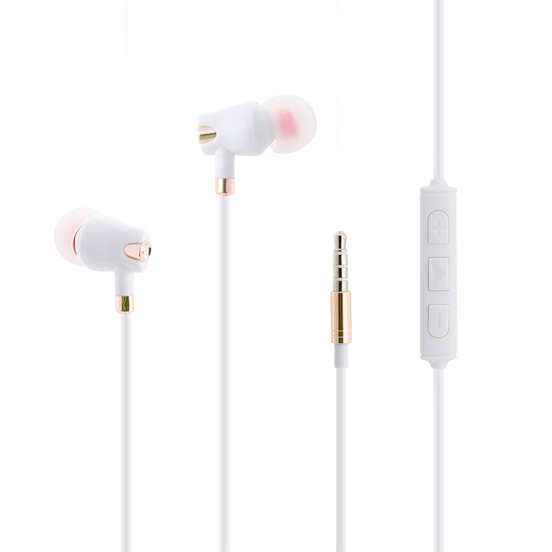 Universal 3.5mm Earphones In-Ear Headset with Remote Mic MP3 Function for iPhone Samsung - White + Gold