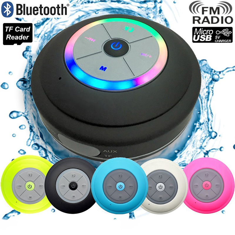 Waterproof Shower Bluetooth LED Speaker Support FM Radio TF Card Reader with Suction Cup - Blue