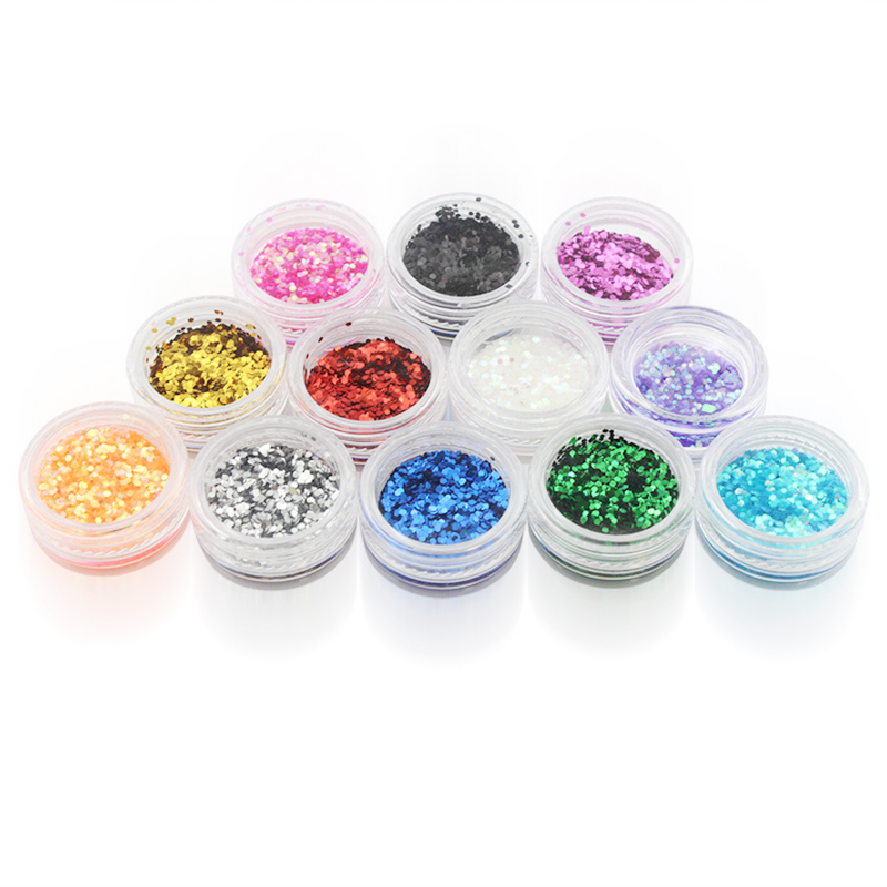 12 Colours Women's Nail Beauty Makeup Tools Sequined Ice Flakes Nail Art Glitter Sticker - Hexgon