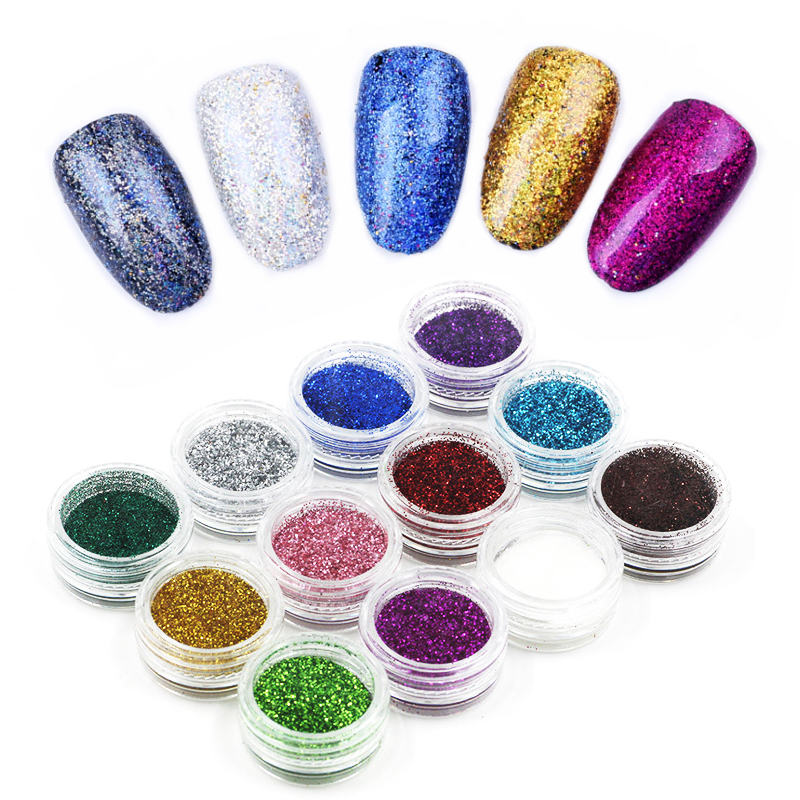 12 Colours Women's Nail Beauty Makeup Tools Sequined Ice Flakes Nail Art Glitter Sticker - Sand
