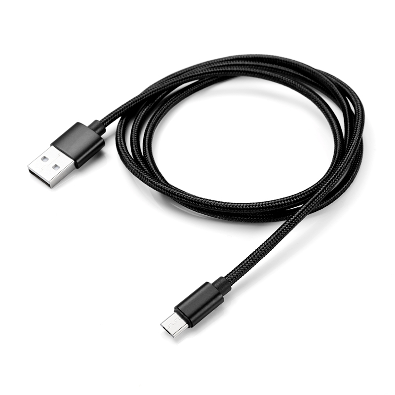 1m High Quality Knit Weave Braid Micro USB Data Cable for Samsung Android Smartphones - Black