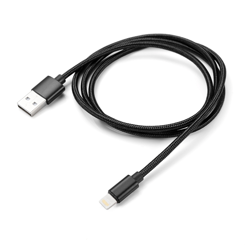 1m High Quality 8Pin Charge Cable Knit Braid Woven Data Sync Charger for iPhone 6 6S 7 - Black