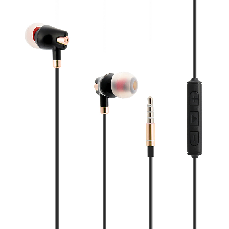 Universal 3.5mm Earphones In-Ear Headset with Remote Mic MP3 Function for iPhone Samsung - Black + Gold