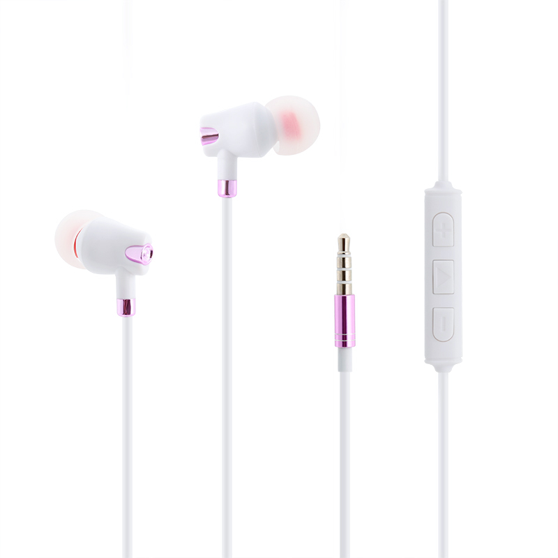 Universal 3.5mm Earphones In-Ear Headset with Remote Mic MP3 Function for iPhone Samsung - White + Rose Gold