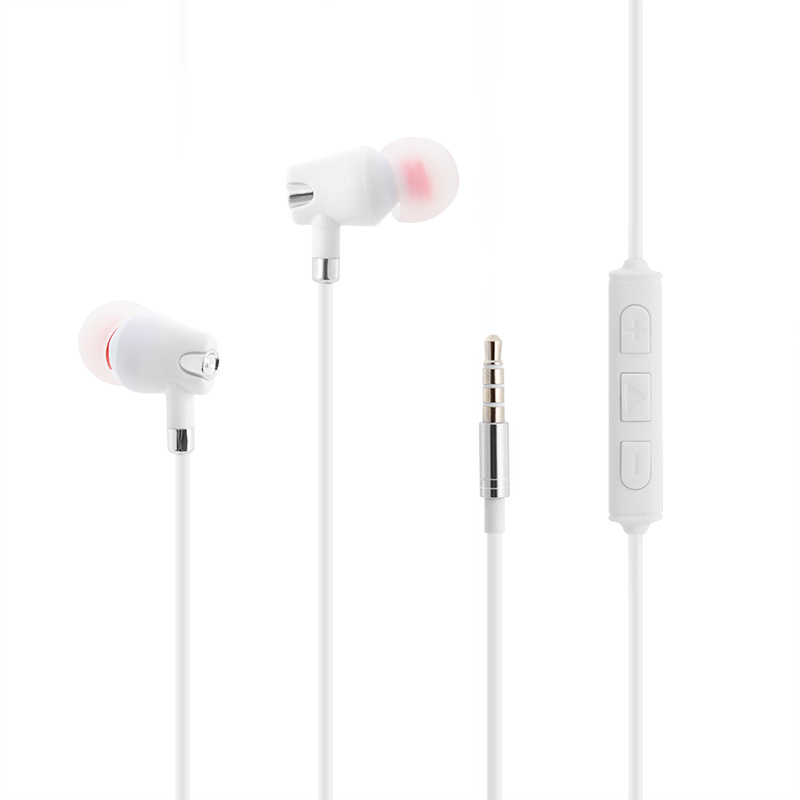 Universal 3.5mm Earphones In-Ear Headset with Remote Mic MP3 Function for iPhone Samsung - White + Silver