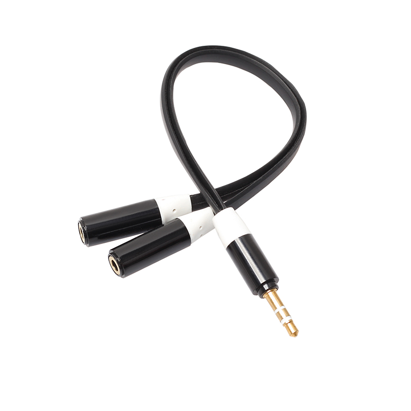 3.5mm Audio Aux Cable Male to 2 Female Stereo Extension Headphone Splitter Flat Cord - Black