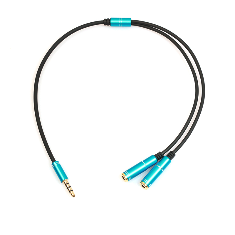 2 in 1 Splitter 3.5mm Headphone Jack Adapter Charging USB Cable Cord - Blue