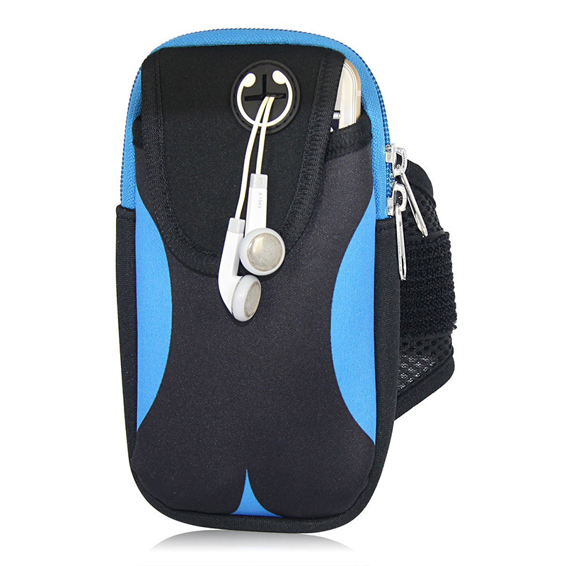 5.5inch Double Layer Sports Armbands with External Headphone Jack Case for Smartphone - Black + Blue