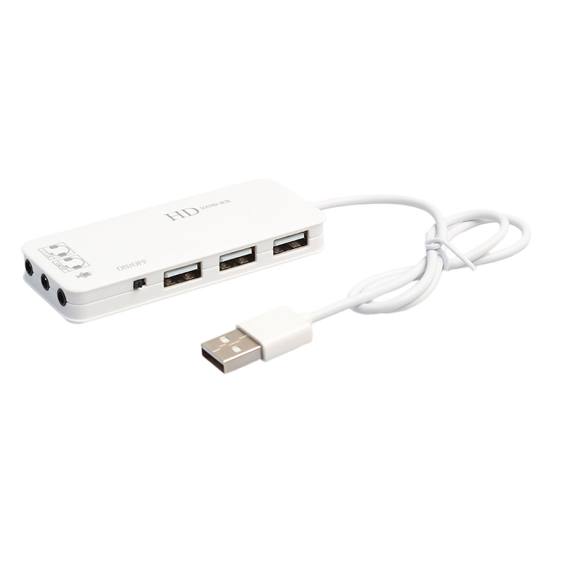 Multifunctional USB 2.0 Hub with Sound Card Adapter Hub for PC Laptop - White
