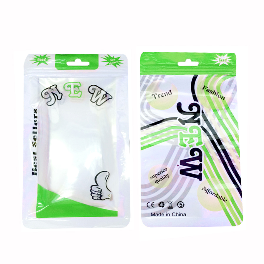 11.5*21cm Clear Plastic Bag Resealable Aircraft Hole Hanging Packing Storage Bag - Green