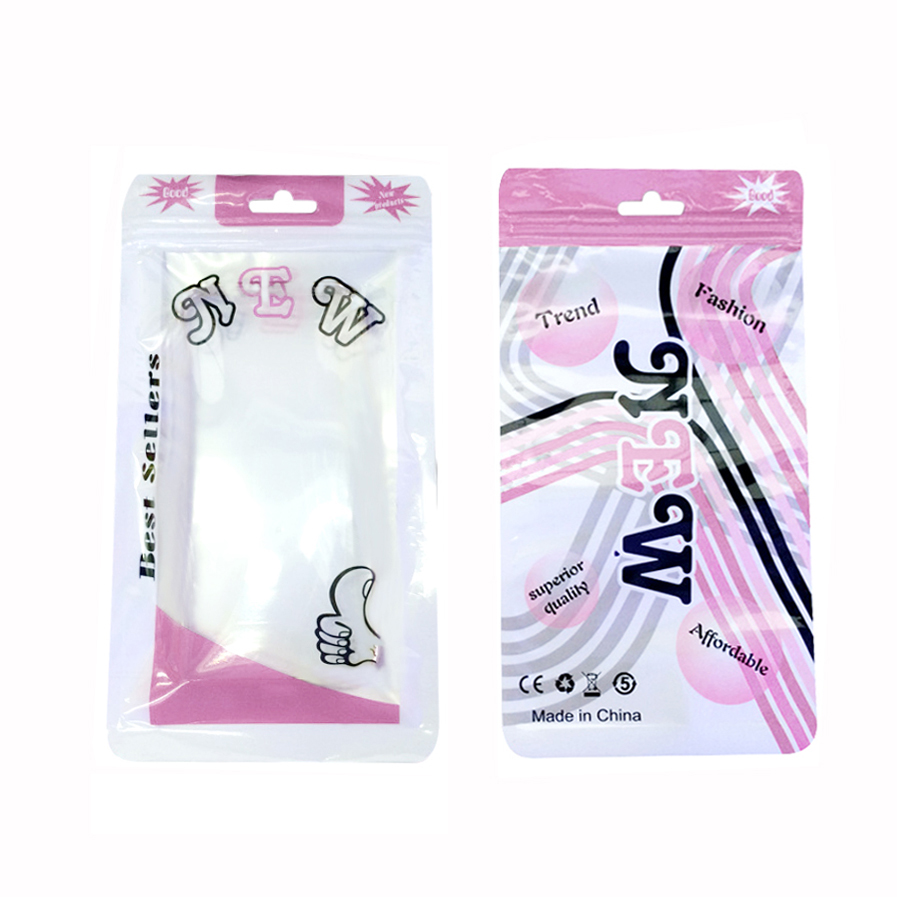 11.5*21cm Clear Plastic Bag Resealable Aircraft Hole Hanging Packing Storage Bag - Pink