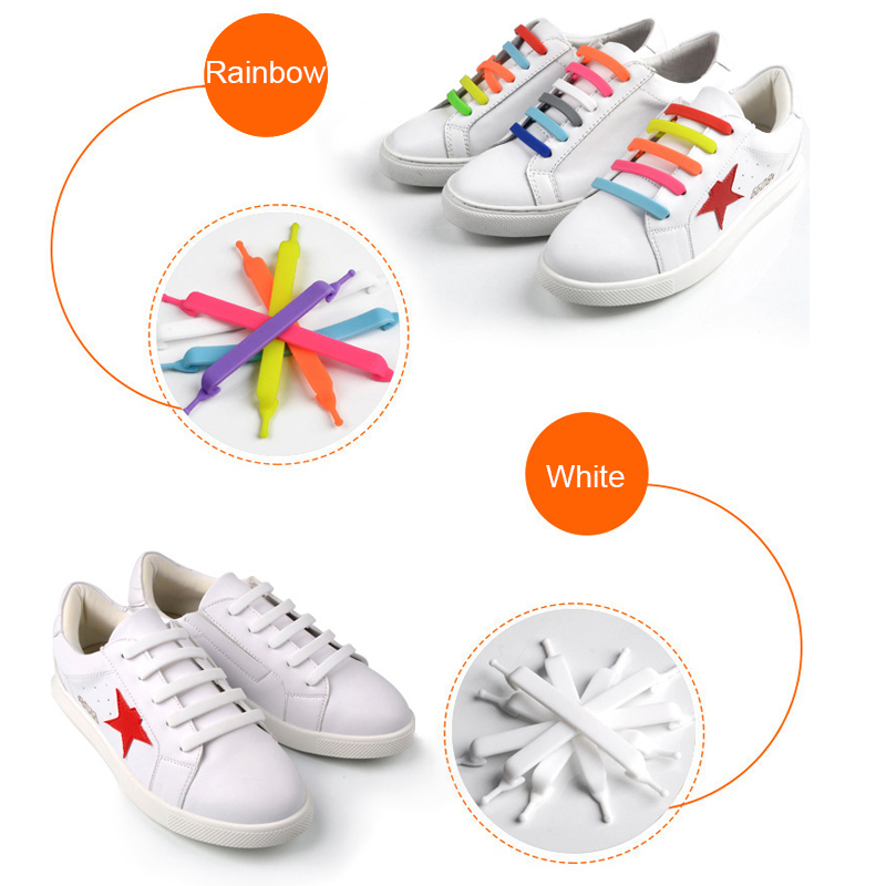 1 Pair Coloured No Tie Elastic Silicone Shoe Laces for Adult Kids Shoes - White