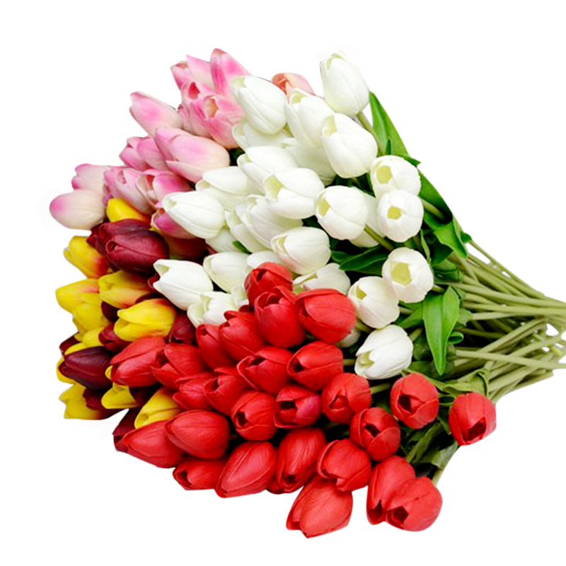 1pcs Artificial Tulips Fake Flowers PU Tulip for Home Decoration Wedding Party - Pink