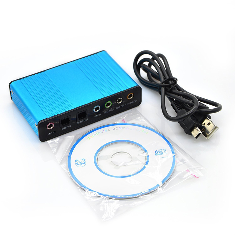 USB 5.1 6 Channel External Optical Audio Sound Card Adapter for Laptop Notebook PC - Blue