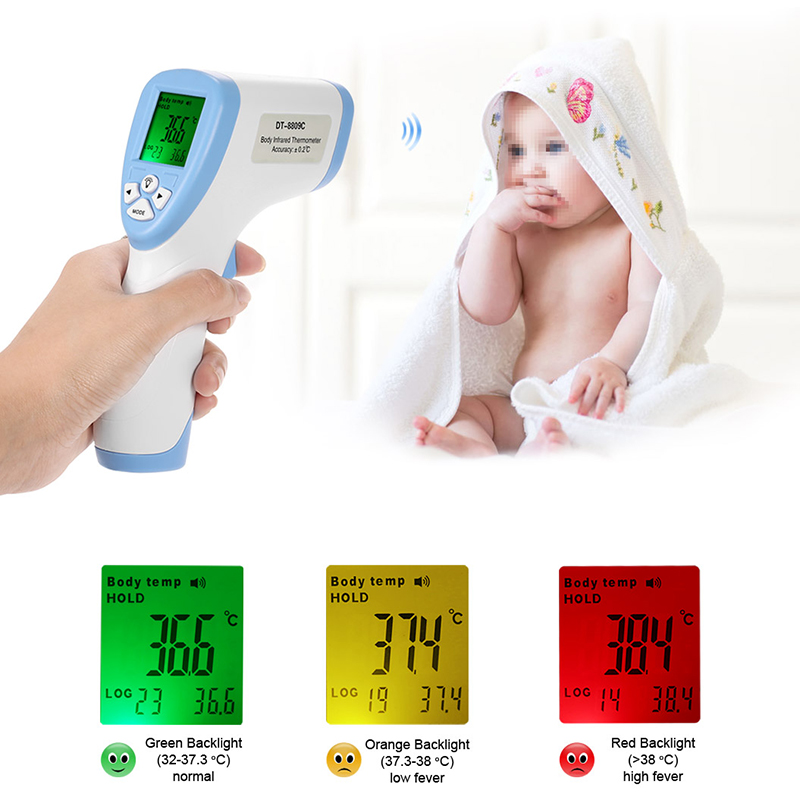 Digital Thermometer Baby Adult Forehead Non-contact Infrared Thermometer with LCD Backlight - Blue