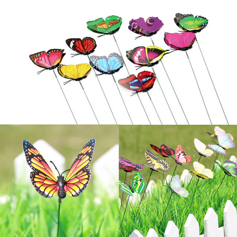 10Pcs/lot Colorful Butterfly On Stick Garden Vase Lawn Decor Party Even Wedding Decoration