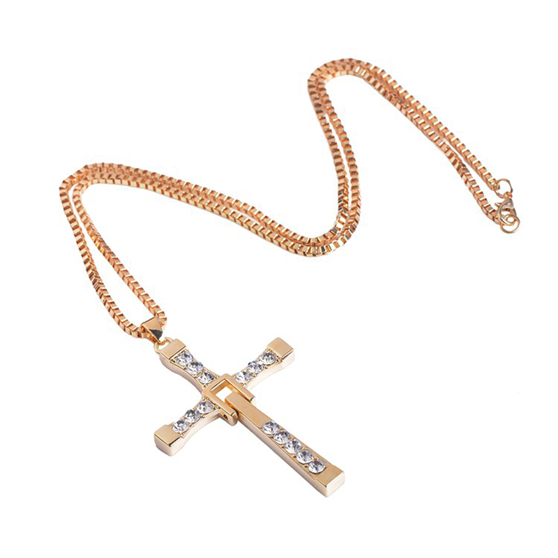 Unisex Stainless Steel Cross Pendant Chain Necklace for Men and Women - Gold