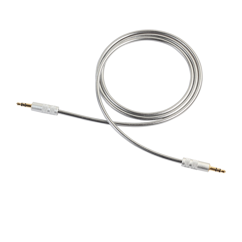 3.5mm Aux Audio Cable Male to Male Metal Spring Audio Cable Line - Silver